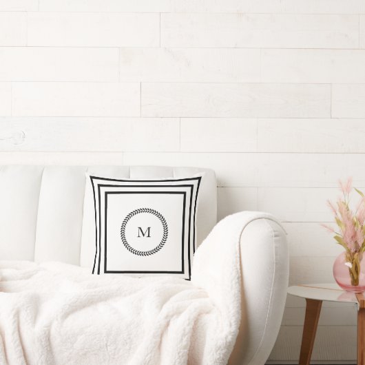 モノグラモダンムエレガントミニマル黒枠 クッション (ソファ)