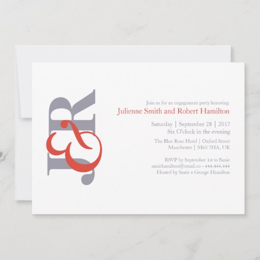 モノグラモダンムエレガント婚約パーティ 招待状 (正面)