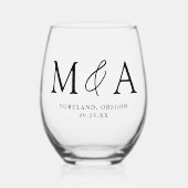 モノグラモダンムエレガント結婚式の引き出物 ステムなしワイングラス (正面)
