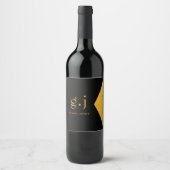 モノグラモダンムエレガント金ゴールドブラックフェイクフォイル ワインラベル (正面)