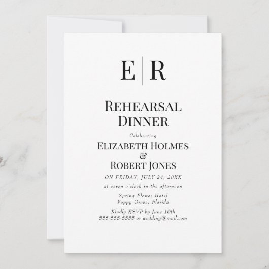 モノグラモダンムカスタムフォトリハーサルディナー 招待状 (正面)