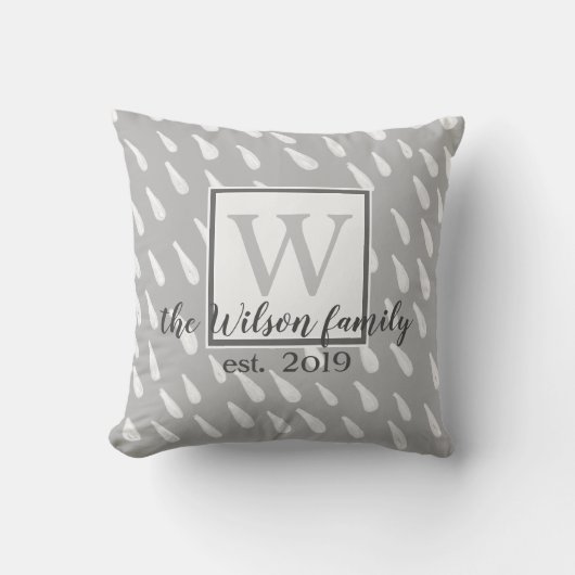 モノグラモダンムカスタム枕グレーと白 クッション (正面)
