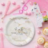 モノグラモダンムカスタム金ゴールドマーブル結婚ス ペーパープレート (パーティー)