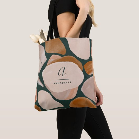 モノグラモダンムサビ緑抽象芸術スタイリッシュシック トートバッグ (クローズアップ)