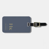 モノグラモダンムシンプルエレガントネイビーブルー金ゴールド ラゲッジタグ (正面横)