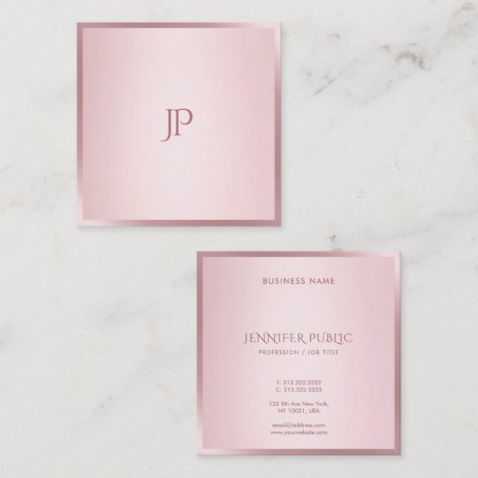 モノグラモダンムシンプルテンプレートバラ金ゴールド色 スクエア名刺 (正面/裏面)