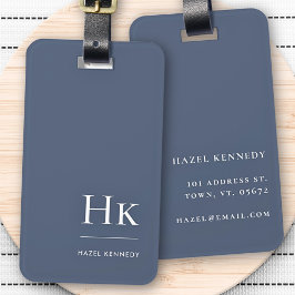 モノグラモダンムシンプルネエレガントビーブルーホワイト ラゲッジタグ