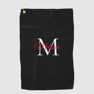 モノグラモダンムシンプルブラック赤 ゴルフタオル