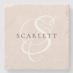 モノグラモダンムスクリプト赤面ピンク名前をカスタムする ストーンコースター