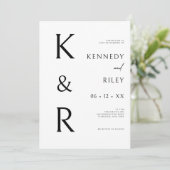 モノグラモダンムタイポグラフィ白黒QR結婚s 招待状 (スタンド正面)