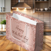 モノグラモダンムバラ金ゴールドグリッター90誕生日 ラージペーパーバッグ