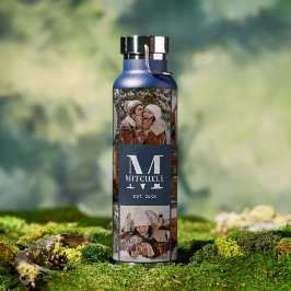 モノグラモダンムパーソナライズされたとフォトコラージュ海軍 ウォーターボトル