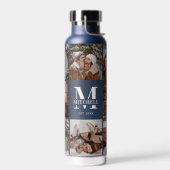 モノグラモダンムパーソナライズされたとフォトコラージュ海軍 ウォーターボトル (左面)