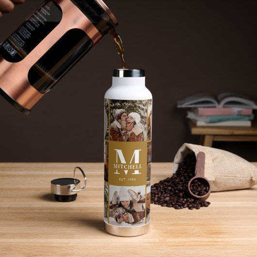 モノグラモダンムパーソナライズされたとフォトコラージュ ウォーターボトル (コーヒー)
