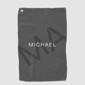 モノグラモダンムパーソナライズされたグレイ ゴルフタオル (正面)