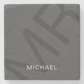 モノグラモダンムパーソナライズされたグレイ ストーンコースター (正面)