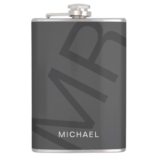 モノグラモダンムパーソナライズされたグレイ フラスク (正面)
