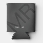 モノグラモダンムパーソナライズされたグレイ 缶クーラー (正面)
