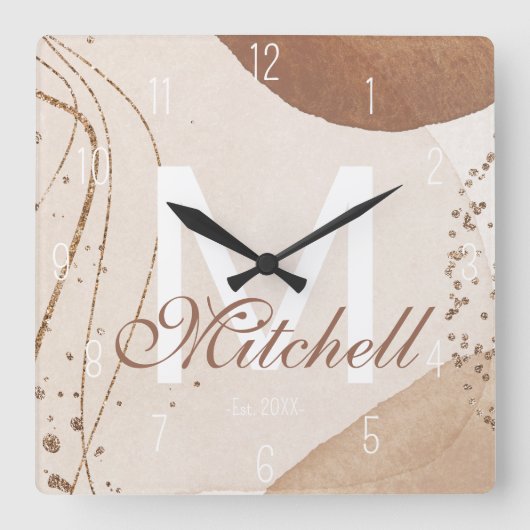モノグラモダンムパーソナライズされた抽象芸術 スクエア壁時計 (正面)