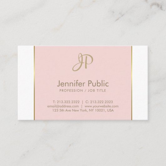 モノグラモダンムピンク金ゴールドホワイトクリーンプレーントレンディー 名刺 (正面)