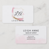 モノグラモダンムピンク金ゴールド水彩四角形 名刺 (正面/裏面)