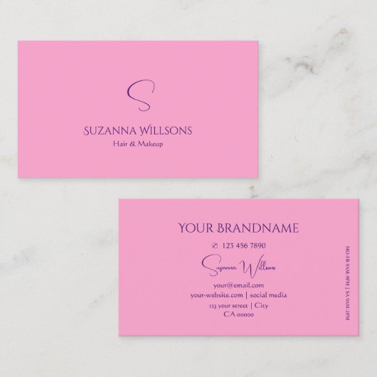 モノグラモダンムプロフェッショナル付き淡いピンク 名刺 (正面/裏面)