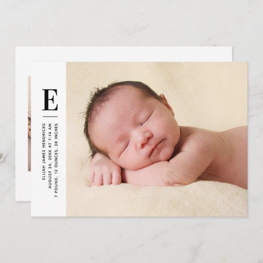 モノグラモダンムボーイズの写真誕生の発表 招待状 (正面/裏面)