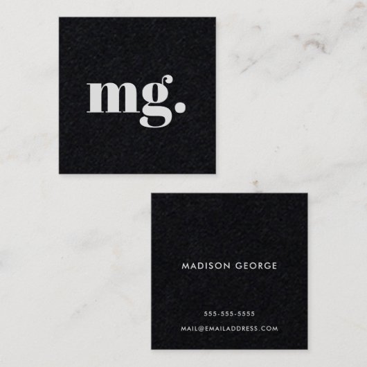 モノグラモダンムミニマルタイポグラフィブラック スクエア名刺 (正面/裏面)