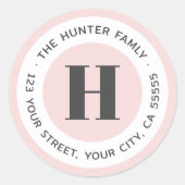 モノグラモダンムミニマル赤面ピンク差出人住所 ラウンドシール (正面)