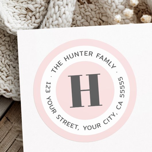 モノグラモダンムミニマル赤面ピンク差出人住所 ラウンドシール