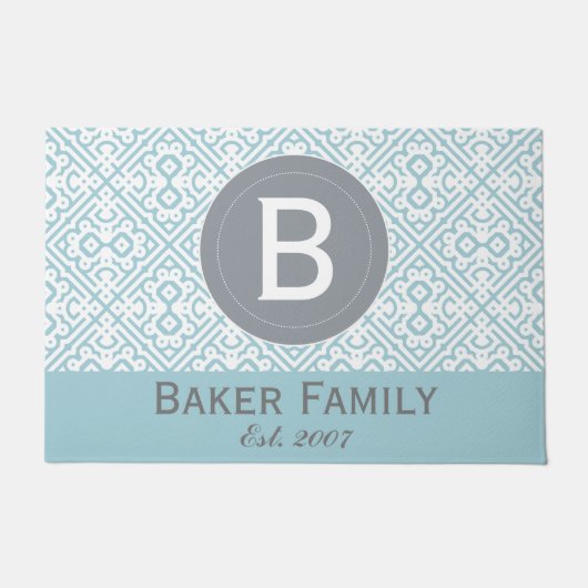 モノグラモダンムモロッコスタイルドアマット、グレーアクア ドアマット (正面)