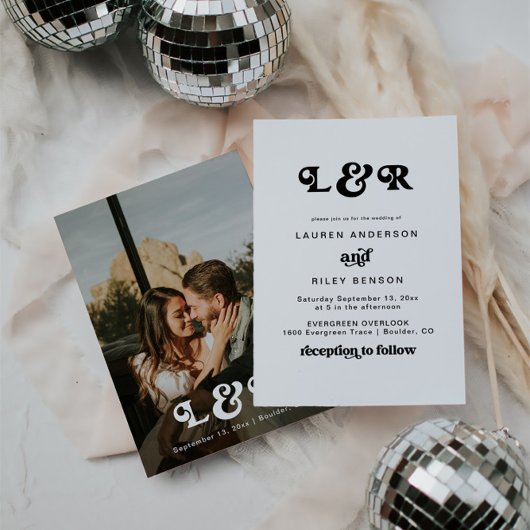 モノグラモダンムレトロ70の結婚式招待状 招待状