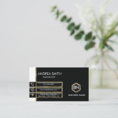 モノグラモダンム付きミニマル白黒金ゴールド 名刺 (スタンド正面)