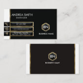 モノグラモダンム付きミニマル白黒金ゴールド 名刺 (正面/裏面)