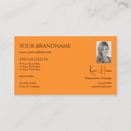 モノグラモダンム写真と宝石とプレーンのオレンジ 名刺 (裏面)