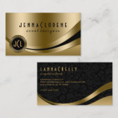 モノグラモダンム化された黒と金ゴールドのダイナミック線2 名刺 (正面/裏面)