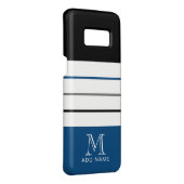 モノグラモダンム名のストライプ付いた黒い青い文字 Case-Mate iPhoneケース (裏面/右)