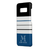 モノグラモダンム名のストライプ付いた黒い青い文字 Case-Mate iPhoneケース (裏面/左)