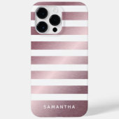 モノグラモダンム名ストライプのバラ金ゴールドと白 Case-Mate iPhoneケース (裏面)