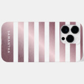 モノグラモダンム名ストライプのバラ金ゴールドと白 Case-Mate iPhoneケース (裏面 (横))