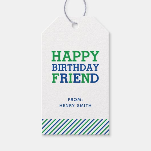 モノグラモダンム名門私立校風のおよびストライプハッピーバースデー ギフトタグ (正面)
