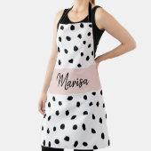 モノグラモダンム名 |パステルピンク&ブラックドット エプロン (インサイチュ)