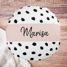 モノグラモダンム名 |パステルピンク&ブラックドット ラウンドクッション