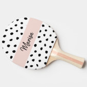 モノグラモダンム名 |パステルピンク&ブラックドット 卓球ラケット (横)