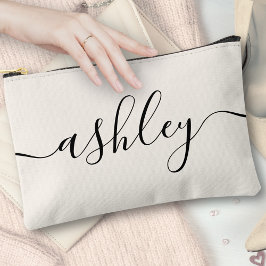 モノグラモダンム書エレガント字スクリプトアイボリー アクセサリーポーチ