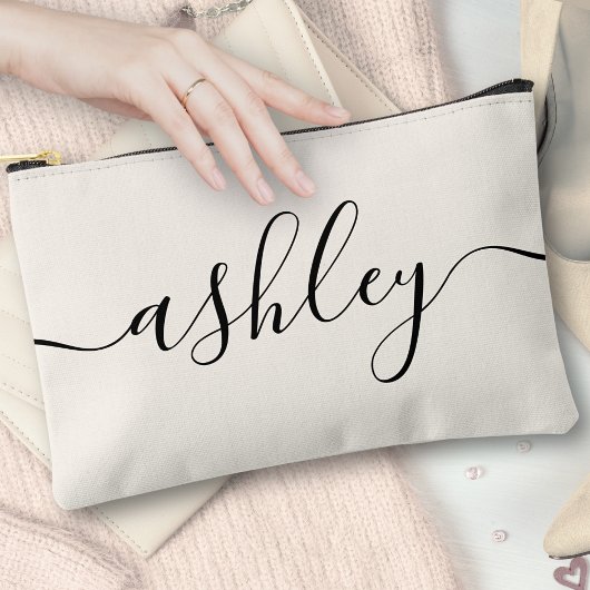 モノグラモダンム書エレガント字スクリプトアイボリー アクセサリーポーチ