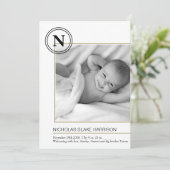 モノグラモダンム男の赤ちゃん生誕通知カード 案内状 (スタンド正面)