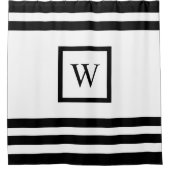 モノグラモダンム白黒ストライプ シャワーカーテン (正面)