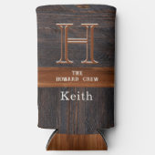 モノグラモダンム素朴ウッドトーンブラウンセルツァー缶 スリム缶クーラー (正面)