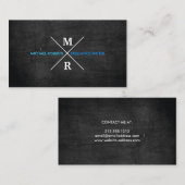 モノグラモダンム素朴ブルー文字&ブラックウッド 名刺 (正面/裏面)